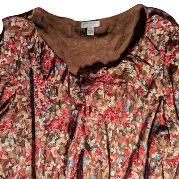 Flowy ruffle v neck dark academia poet style floral long sleeve Tunic top sz 3x - Picture 5 of 12